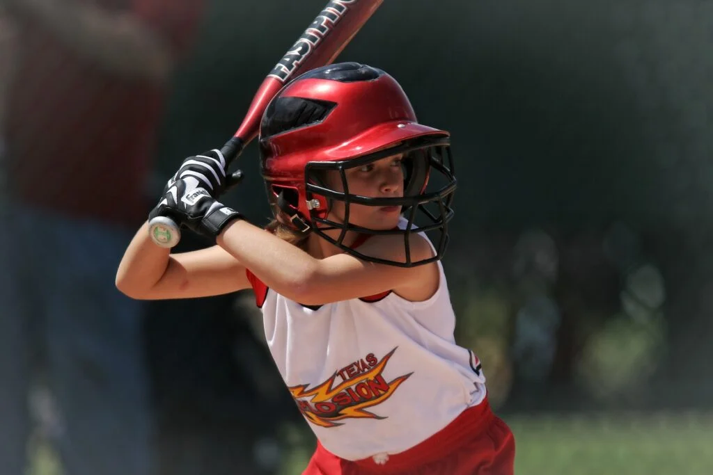 Softball Batter With Mask, Helmet, Bat