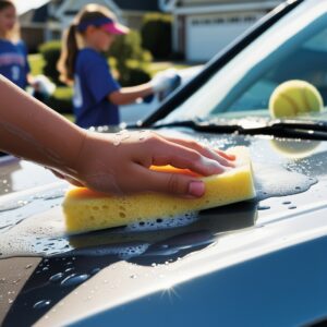 Softball Carwash Fundraiser Washing Car
